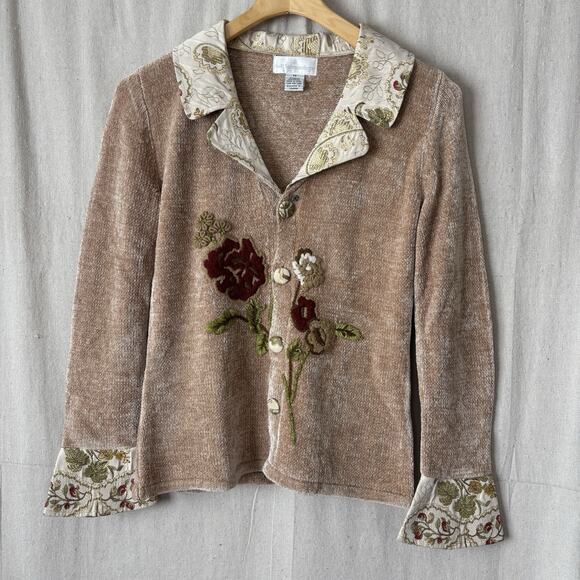 Vintage Soft Surroundings Women Boho Chic Embroidered Cardigan Sweater XS Floral - Picture 1 of 8
